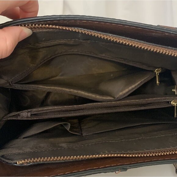 Python Print Embossed Patent Brown Shoulder Bag with Crossbody Strap & Wallet - Picture 7 of 11